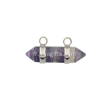 Pendentif hexagonal d&#39;améthyste naturel plaqué en argent pour collier de bijoux pour femmes